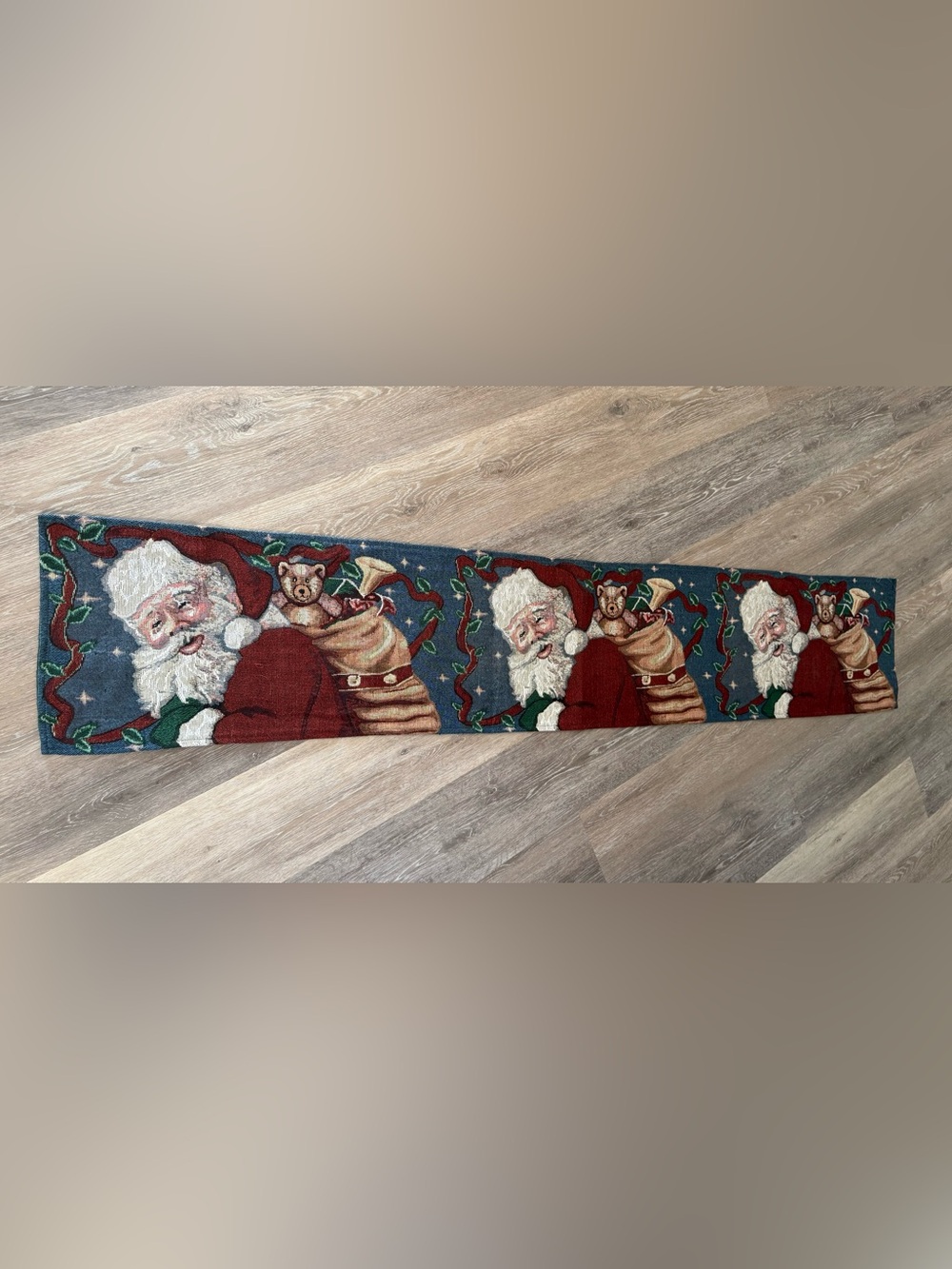 Christmas Tapestry Santa Table Runner. Luke New Condition Approx 69” long